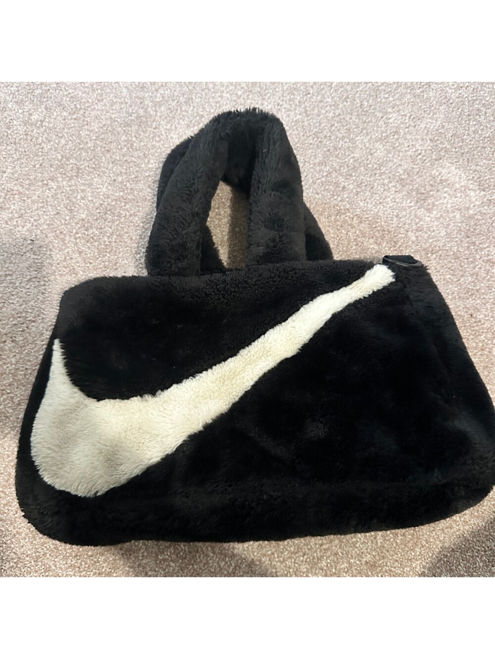 Nike Black Faux Fur Tote Bag with White Swoosh Logo